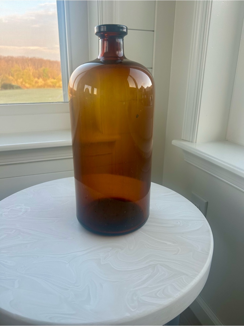 Vintage MCM Amber Large Apothecary Glass Bottle Vase
